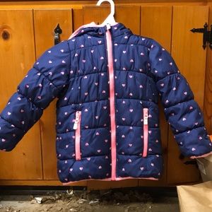 Navy winter coat with hearts
